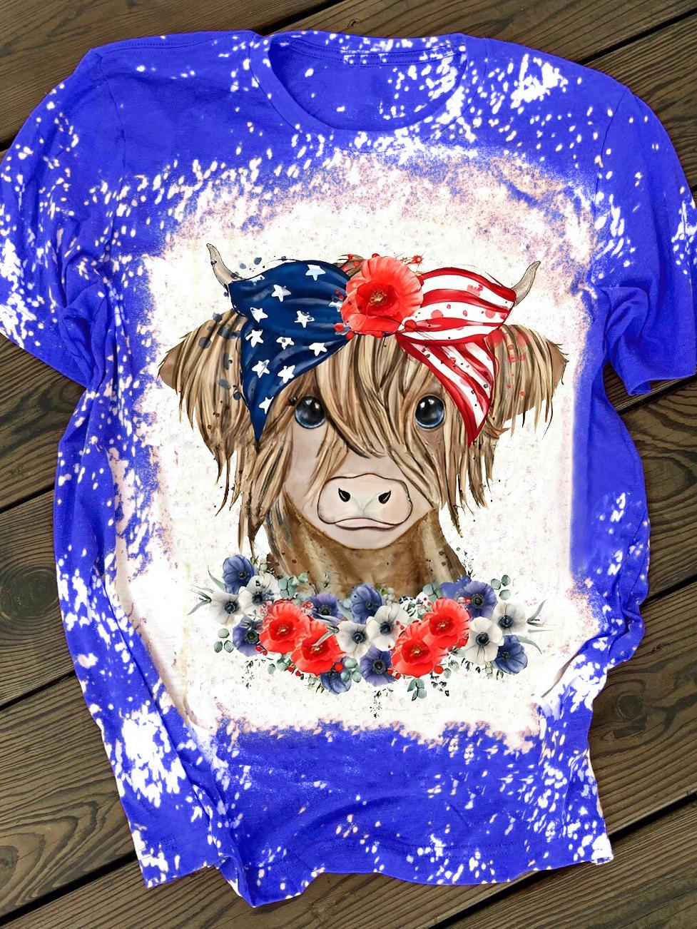 Merica Cow Print Crew Neck T-Shirt